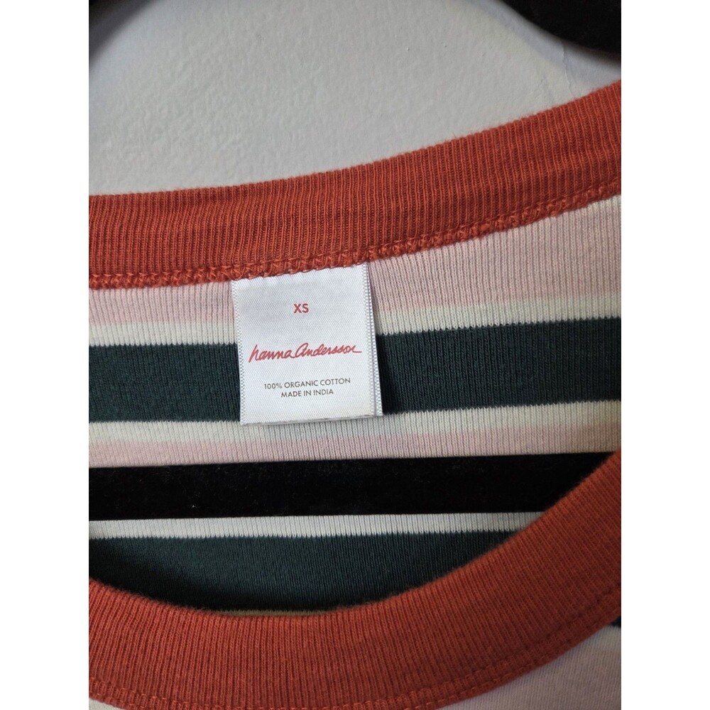 Hanna Andersson Women's XS Striped Knit Long Sleeve Crew Neck Tee Pink Green - Picture 2 of 8